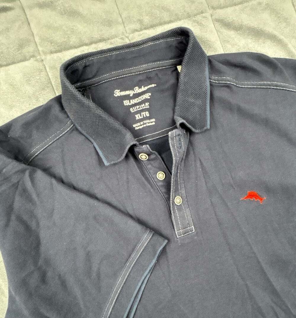 Tommy Bahama IslandZone Supima Polo Shirt XL Navy Blue Marlin Logo